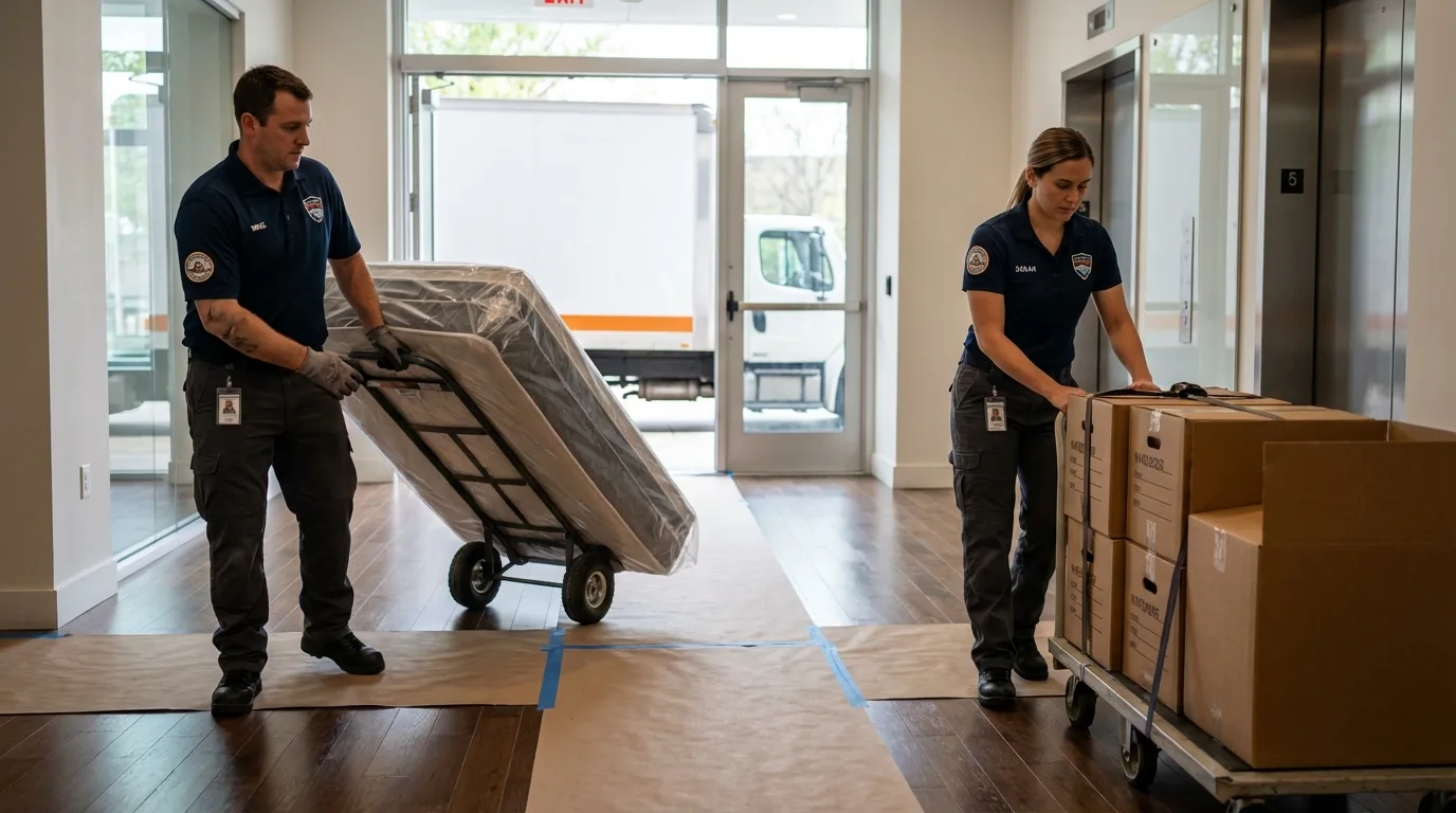 Professional apartment movers loading elevator in Nescopeck, PA