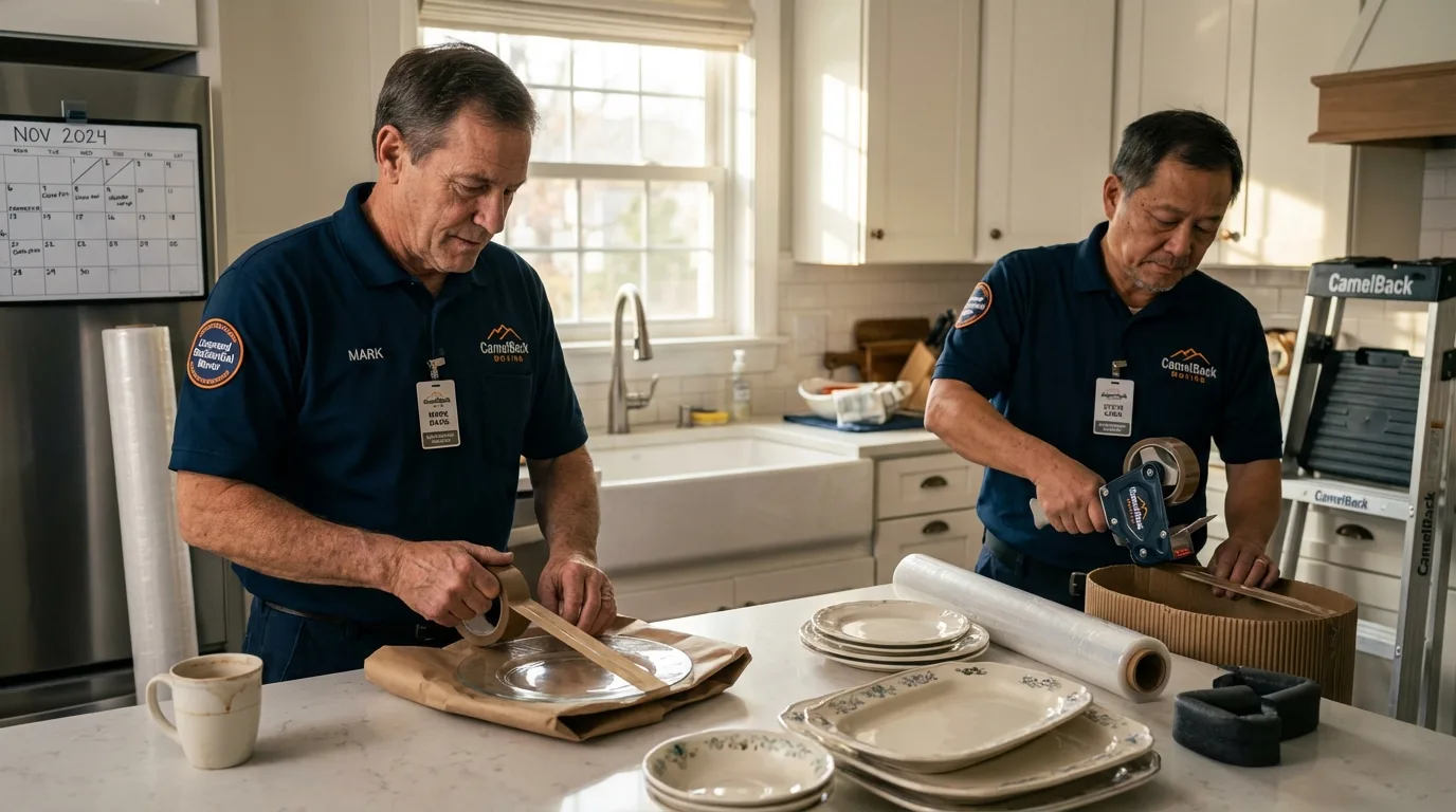 Professional crew packing kitchen dishware in Nescopeck, PA